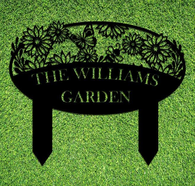 Custom Metal Garden Sign, Flower Sign with Stakes, Personalized Garden Decor for Outside, Garden Family Name Sign, Outdoor Steel Yard Sign, Large Patio Garden Sign Art, Housewarming Gift