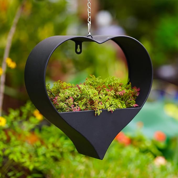 Metal Plant Hangers Indoor and Outdoor: Valentines Day Gifts for Her Wife Women Mom Garden Lovers Birthday - Heart Shape Hanging Planters for Window Wall Living Room Office Decor(Black)