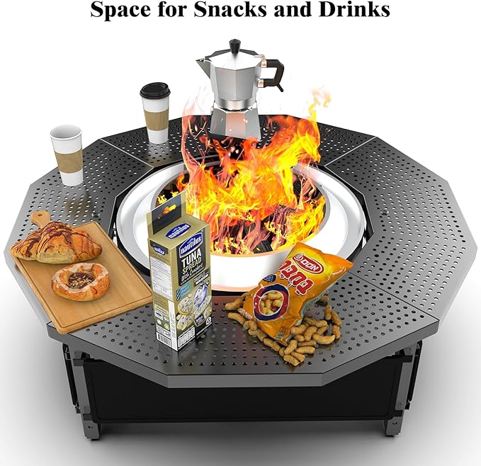 Fire Pit Surround Tabletop for Solo Stove Bonfire Ranger 2.0, with UV-Resistant Outdoor Fabric, Thick Metal Black
