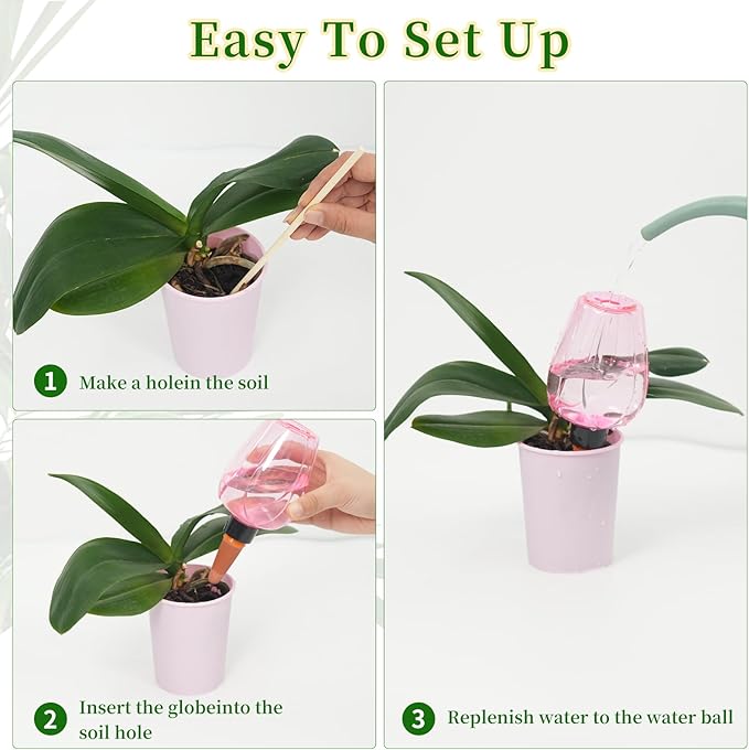 6pcs Plant Self Watering Globes, Plastic Water Bulbs Top Fill, 12.3 oz Plant Watering Devices System Slow Release Terracotta, Water Spikes Stakes for Indoor (Pink-6pack)