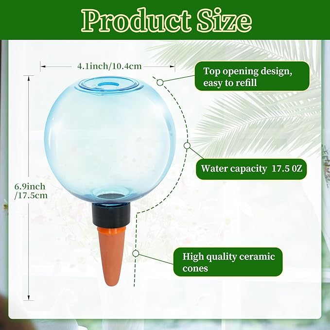 6pcs Large Plant Self Watering Globes, 17.5 oz Plastic Water Bulbs Top Fill, Plant Watering Devices System Slow Release Terracotta, Water Spikes Stakes for Indoor(6pack)