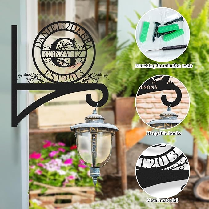 Custom Wall Plant Hanger Gifts for Mom & Dad | Personalized Name Outdoor Light Hangers | Customizable 10 Inch Metal Hanging Plant Bracket | Anti Rust Plant Hook for Bird Feeder