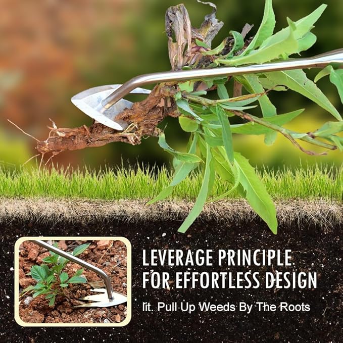 Yilia Weed Puller Tool, 2025 New Garden Weed Pulling Tool Uprooting Weeding Tool, 4 Teeth Weed Puller Tool Manganese Steel with Long Handle, Weeder Tool for Vegetable Garden Yard Planting (13.54inch)