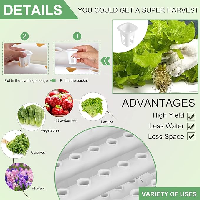 Hydroponics Growing System Kit for Vegetables,Flowers Fruits and Herbs, with 108 Plant Sites, Suitable for Indoor and Outdoor (Upgraded Version)