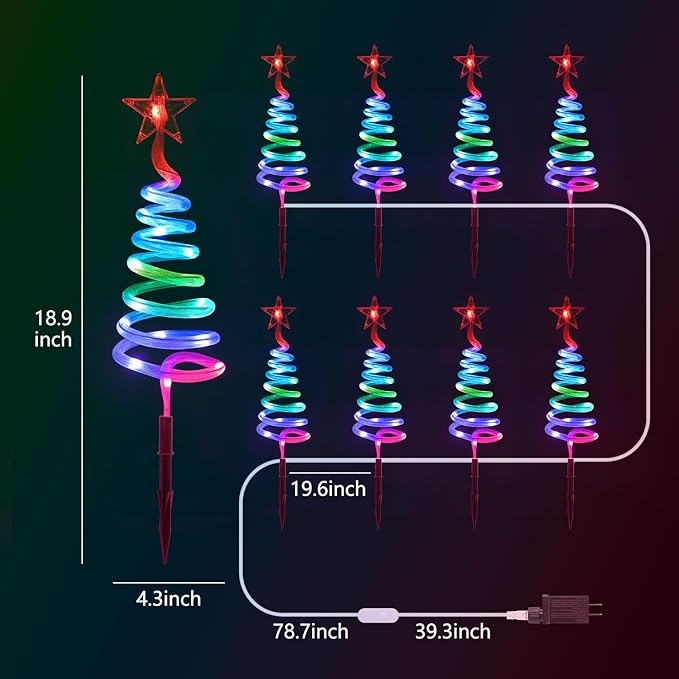 8 Pack Christmas Pathway Lights Outdoor, RGBW Smart Landscape Lights with APP & Remote Control, DIY Color Modes, Waterproof Connectable Yard Decor Lights with Music & Timer for Holiday Decorations