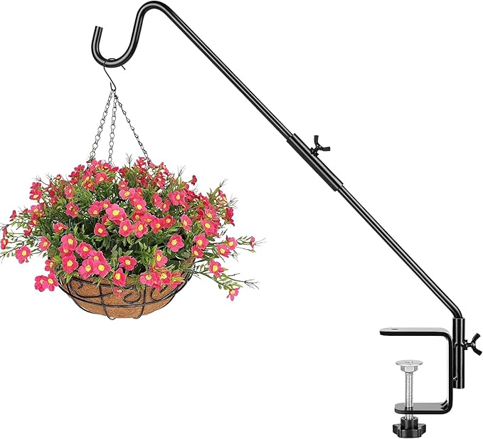 BOLITE Heavy Duty Deck Hook, 20 Inch Bird Feeder Hanger for Hummingbird Feeders, Planters, Lanterns, Wind Chimes, 360° Rotatable Arm, Black, Birthday Gifts for Women Men, Gifts for Mom Dad