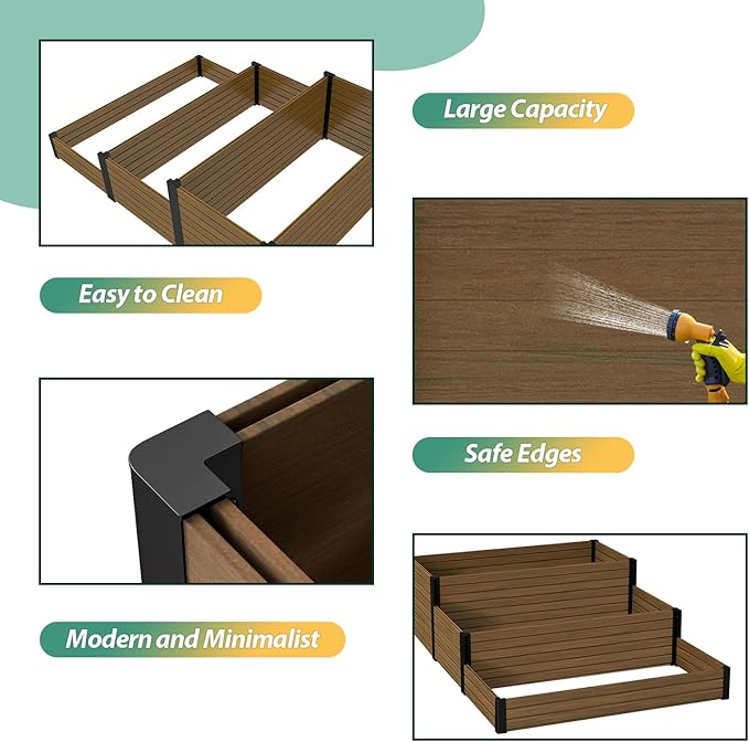 Elevated Wooden Raised Garden Planter - 3-Tier Outdoor Flower & Vegetable Box for Patio, Backyard, or Garden - Durable, Weather-Resistant Design - 47.2" x 21.7" x 18.1" (Brown)