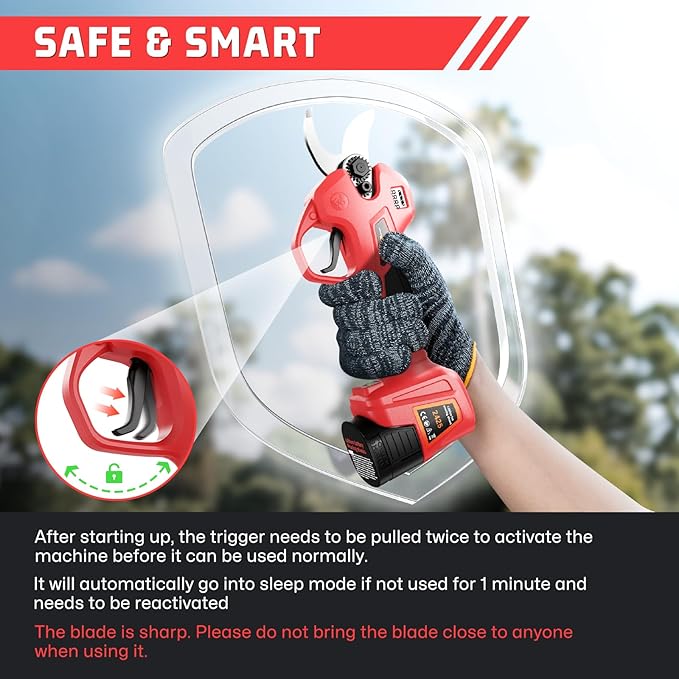 uoeos Electric Pruning Shears for Gardening,Garden Shears Cutter 0.5 Second Shear Speed 0.8-1.4"Cutting Diameter Brushless Trimming Branch,Pruning Shears with 6000 Cuts of 2 Rechargeable Battery