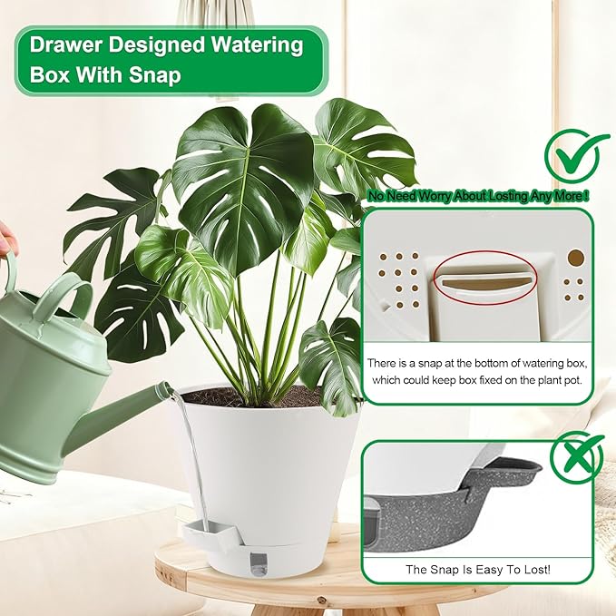 Self-Watering-Pots-for-Indoor-Plants, 8 Inch Flower Pots for Indoor Plants, 3 Pack Plastic Planters with Drainage Holes and Saucers