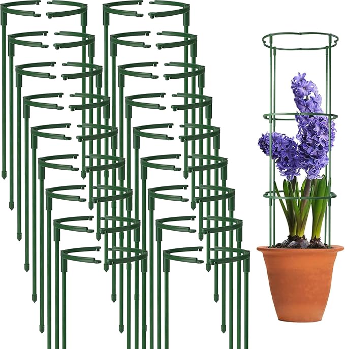 kulusion 36 Packs Plant Support Stake, Half Round Stackable 3 Tier Garden Flower Support, Plant Stakes for Indoor Outdoor Plants Tomato,Monstera, Peony, Hydrangea, Climbing Plants