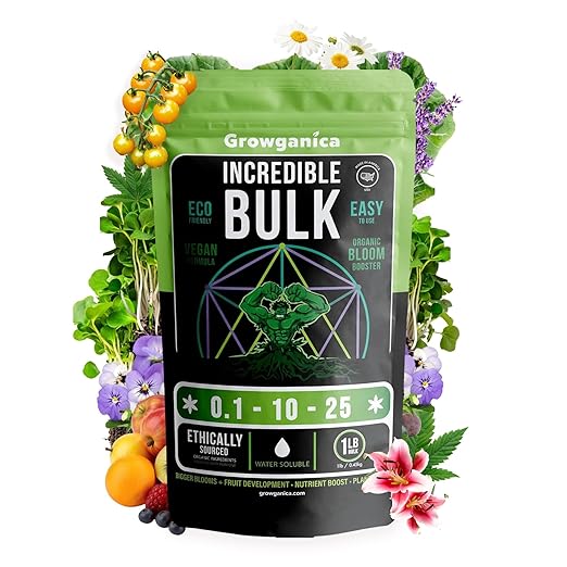 Organic Bloom Booster, Incredible Bulk 0.1-10-25. Organic Vegan Plant Food (1lb)