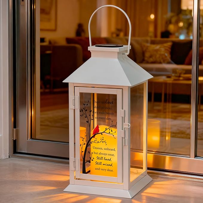 Cardinal Solar Memorial Lanterns, Outdoor Hanging Lanterns Waterproof LED Solar Cardinal Lights for Outdoor Patio Garden Sympathy Gifts for Loss of Mom Dad Loved One