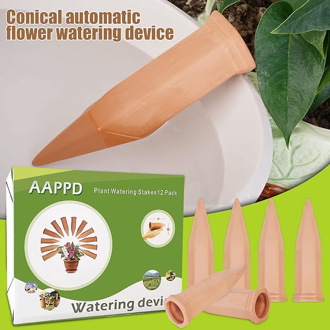 APPD Terracotta Watering Stakes15 Pack Automatic Plants Watering Devices Terracotta Self Watering Spikes for Wine Bottles Great for Indoor & Outdoor Plants