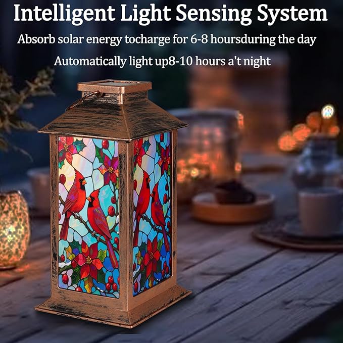 Solar Lantern Outdoor Waterproof Garden Decor Hanging Solar Lights Bird Decorative LED Lanterns,Birthday Gifts for Women Mom Christmas Gifts for Yard Patio Lawn Tabletop Pathway Landscape(Cardinal)