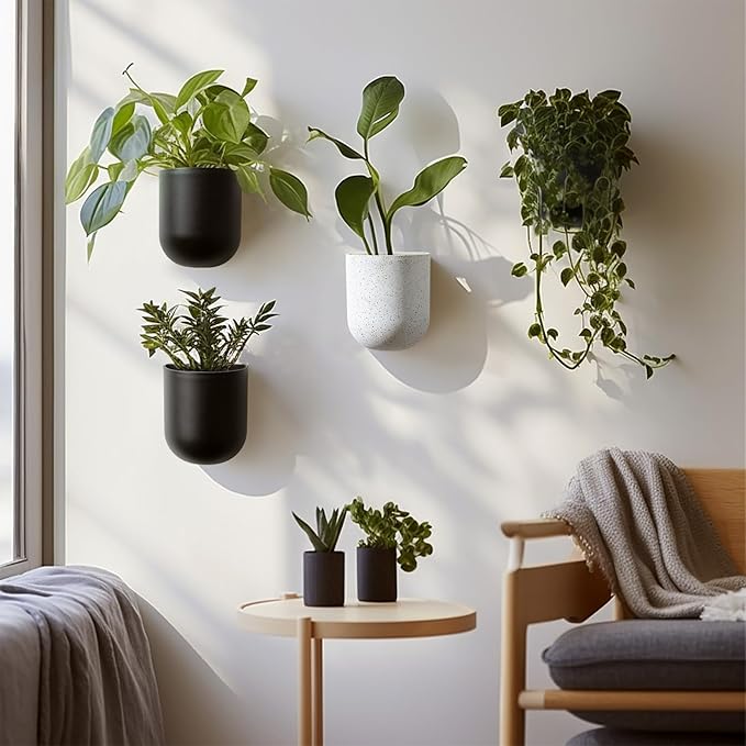LA JOLIE MUSE Wall Hanging Planters for Indoor Plants，Hanging Flower Pots for Air Plants Succulent, Set of 2, 5.7L*4.1W*7H, Black