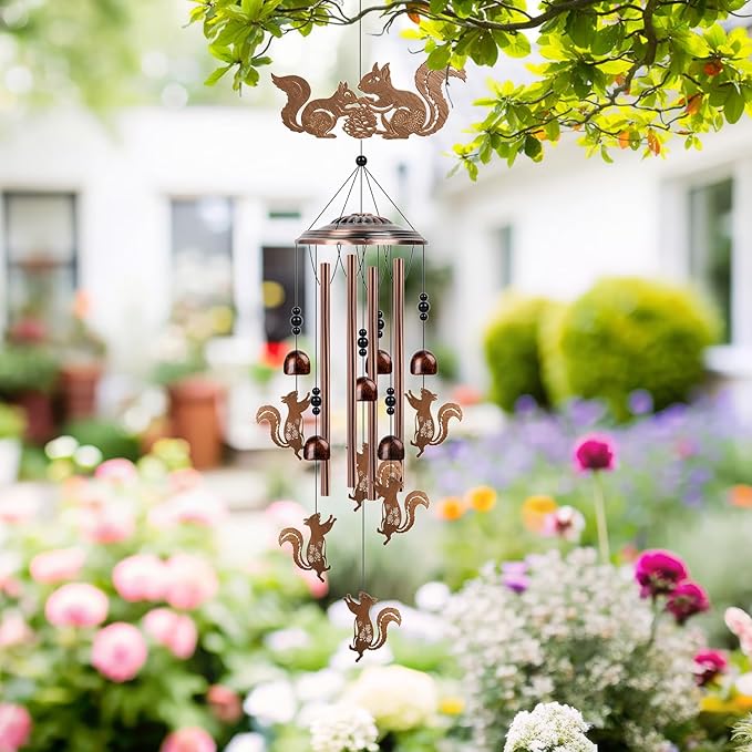 Squirrel Gifts Wind Chimes - Squirrel Gifts for Women Men, Birthday Housewarming Christmas Festival Presents, Animal Metal Memorial Wind Chimes for Outside Porch Patio Yard Garden Decor