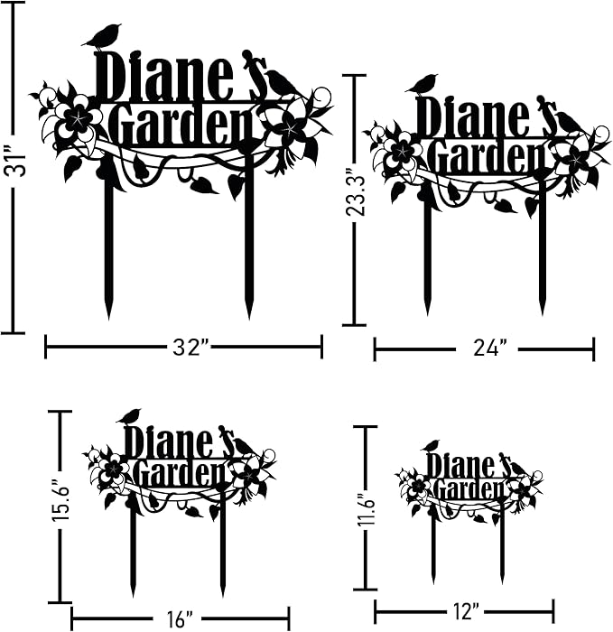 Personalized Flower and Bird Metal Garden Stake, Bird Garden Sign, Custom Flower Yard Decor, Mom's Garden Gift, Gardener Family Name Sign, Patio Home Gift, Yard Art, Housewarming Gift