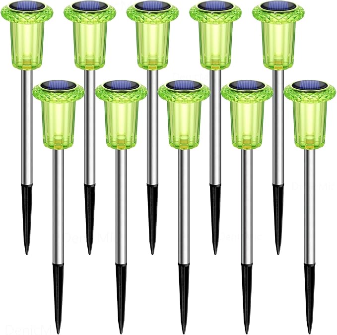 DenicMic St Patricks Day Decorations Solar Lights Outdoor 10 Pack Waterproof Green LED Stainless Steel Stake Outside Lights for Yard Pathway Garden Driveway Walkway Landscape Path Lighting
