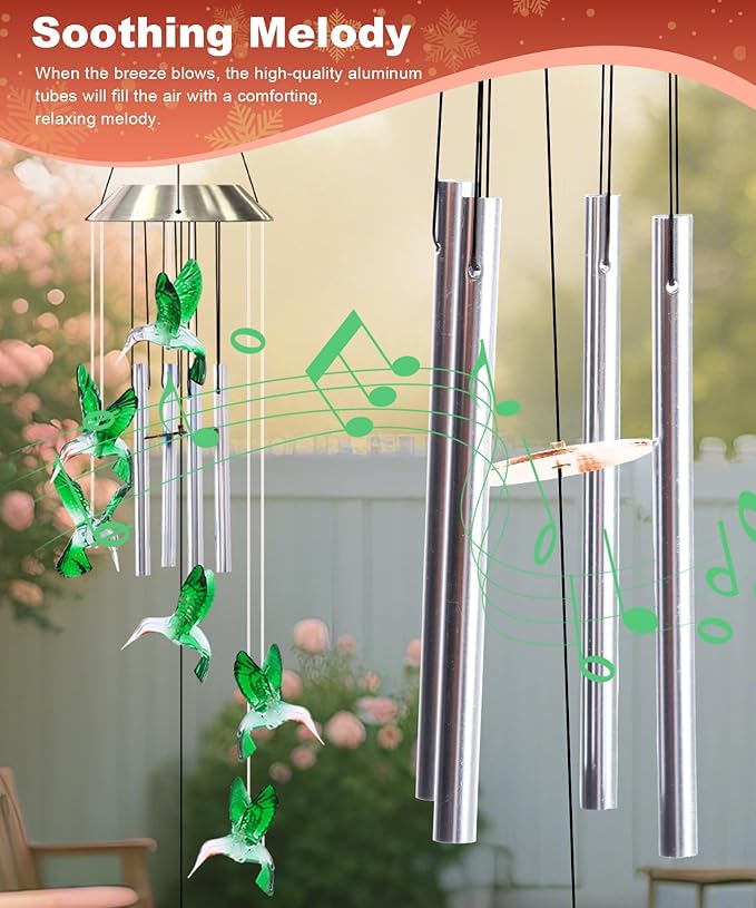 Nacome Wind Chimes for Outside: Tubes Memorial Wind Bell Valentines Day Gifts for Her Wife Women Mom Grandma Birthday - Yard Garden Indoor Outdoor Decor (Hummingbird)