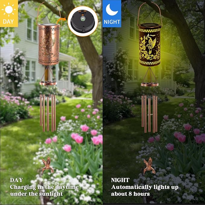 Solar Wind Chimes for Outside, 36" Hummingbird Hanging Solar Lantern for Mom, Christmas Windchimes Outdoors Mom Grandma Gifts,Garden Decor led Lights Wind Chime for Patio Yard, for Women Grandma