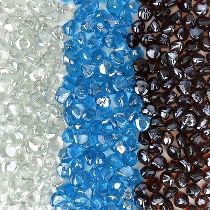 Stanbroil 10-Pound Blended Fire Glass Diamonds - 1/2 inch Fire Glass Blended Caribbean Blue, Crystal Ice, Amber Luster for Indoor and Outdoor Gas Fire Pits and Fireplaces