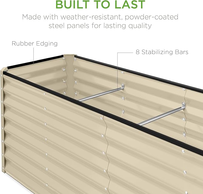 Best Choice Products 8x2x2ft Raised Outdoor Metal Garden Bed, Rectangular Planter Box for Herbs, Flowers, and Deep Root Vegetables w/ 240 Gallon Capacity- Beige