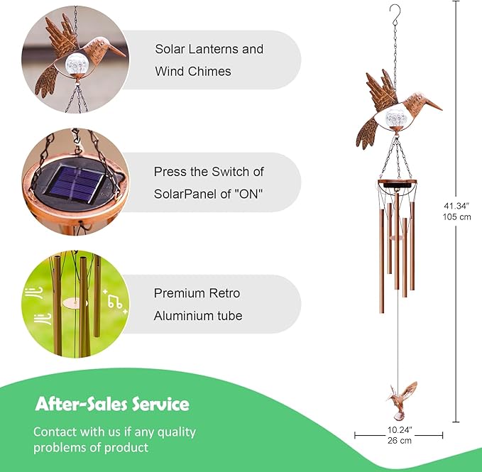 Wind Chimes Outdoor Indoor Decor: Valentines Day Gifts for Her Wife Women Mom Grandma Birthday - Outside Lights for Garden Yard Patio Porch (Hummingbird)