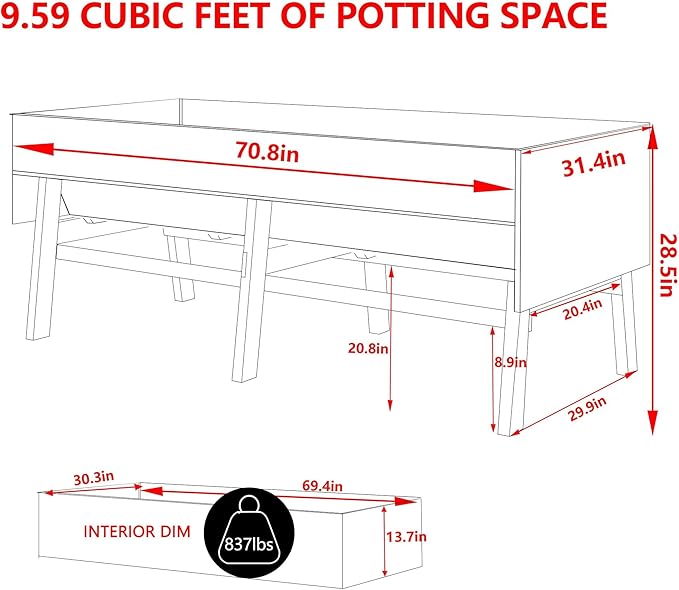 6 x 3 x 2FT Raised Garden Bed with Legs, Large Outdoor Elevated Wood Planted Box with Liner for Vegetable Flower, Backyard and Patio, Natural