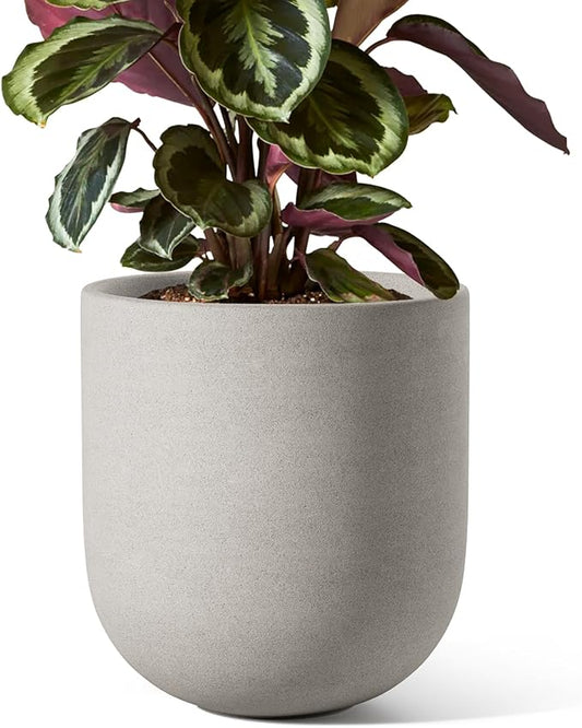 LE TAUCI 8 Inch Plant Pot, Ceramic Pot with Drainage Hole & Rubber Plug, Indoor Planter for Herbs & Small Houseplants, Cylinder Planter for Home Office, Neutral Gray