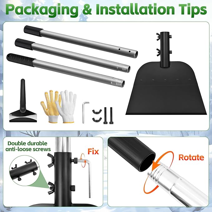 Flat Shovel, 54 inch Ice Scraper, Snow Shovel, Floor Scraper with Adjustable Long Handle, Heavy Duty Ice Chopper, Multifunctional Weed Removal Tool for Driveway, Walkway, Garden and Outdoor Cleaning