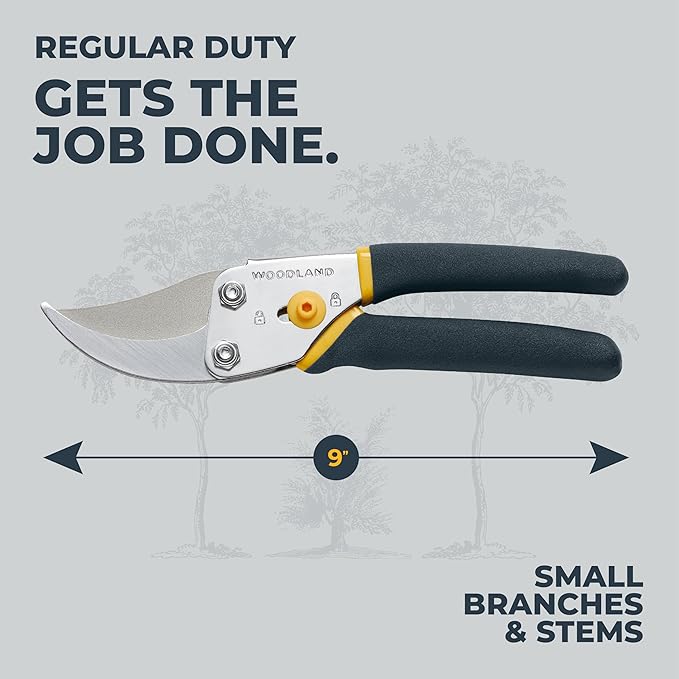 Woodland Tools Co. Bypass Pruning Shears for Gardening – 5/8" Cut Capacity, High Carbon Steel Blade with Non-Stick Coating, Soft Grip, Steel Handle, Hand Pruner for Plants, Flowers, and Shrubs