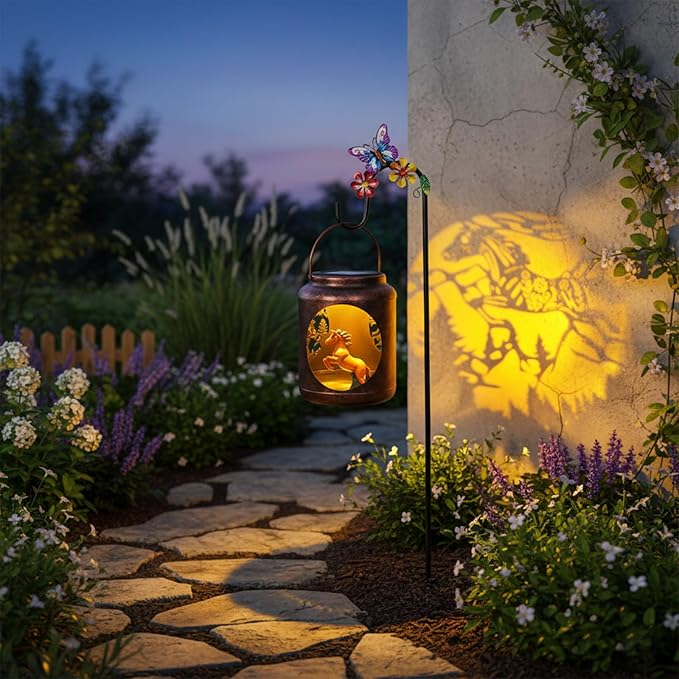 Solar Lanterns Outdoor Waterproof Metal Horse Patterns with Resin Horse Inside Garden Decor Gifts for Women Mom Grandma Hanging Solar Lights Decoration Outside for Yard, Patio, Backyard, Porch