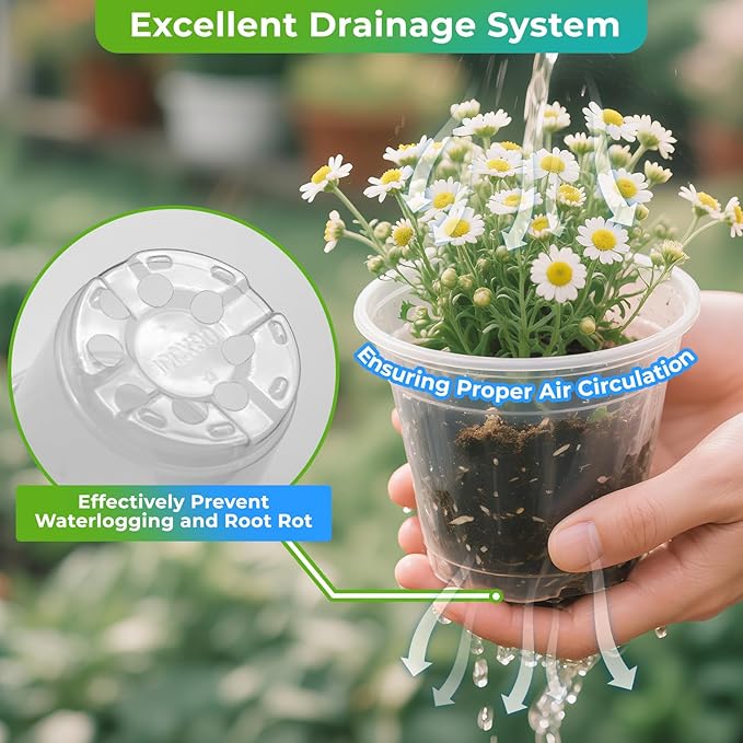 Nursery Pots for Plants, 30 Packs Clear Nursery Pots with Drainage, 3/4/5 Inch Plastic Planter Pots Including 30 Plant Labels in Yellow White Blue (30)