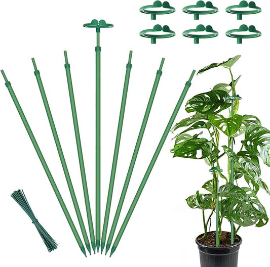 Extendable Plant Stakes,Adjustable Length from 14.3IN to 25IN Monstera Support Stakes with Clips,Sturdy Plant Stakes for Indoor Outdoor,Garden Sticks for Orchid,Tomato,Climbing Plants- 7Pack