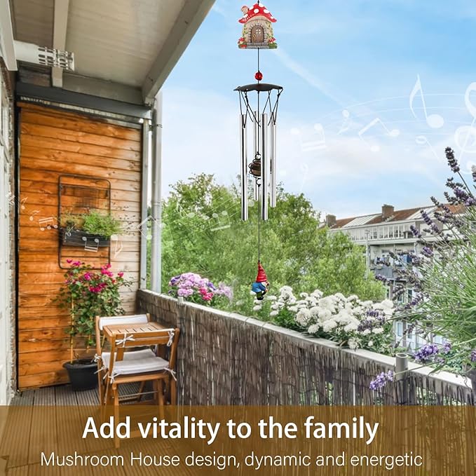 Wind Chimes for Outside 24" Mushroom Wind Chimes Outdoor Home Patio Garden Decor Windchimes Outdoors Gift Ideas for Women Mom Grandma Sisters