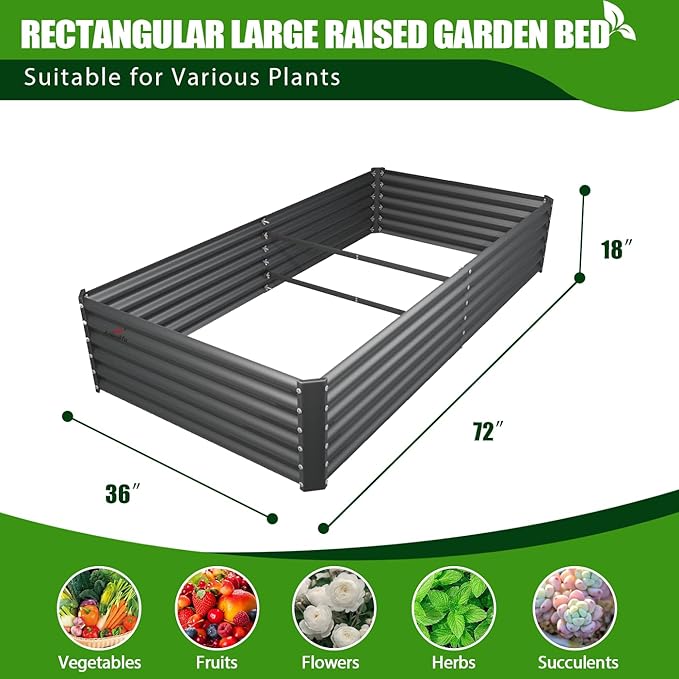 A ANLEOLIFE 6 Pcs 6X3X1.5 ft Rectangular Galvanized Raised Garden Beds Outdoor for Planting Vegetables Flowers Herb, Quartz Grey