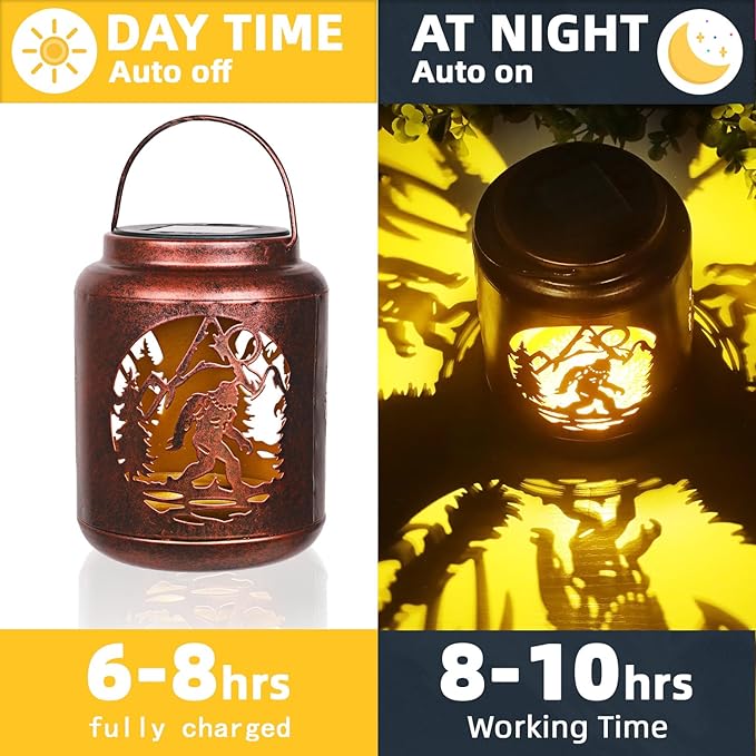 Bigfoot Sasquatch Solar Lanterns Outdoor,Waterproof Hanging Solar Lights, Big Foot Yard Decor,Gifts for Men Women Metal Decorative LED Lanterns for Yard, Patio, Lawn, Tabletop, Pathway, Landscape