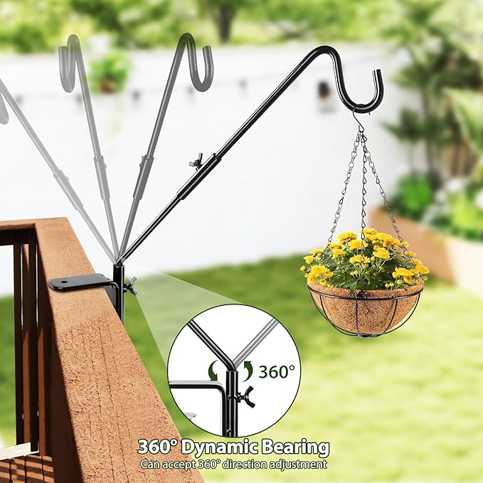 BOLITE Heavy Duty Deck Hook, 16 Inch Bird Feeder Hanger for Hummingbird Feeders, Planters, Lanterns, Wind Chimes, 360° Rotatable Arm, Black, Birthday Gifts for Women Men, Gifts for Mom Dad