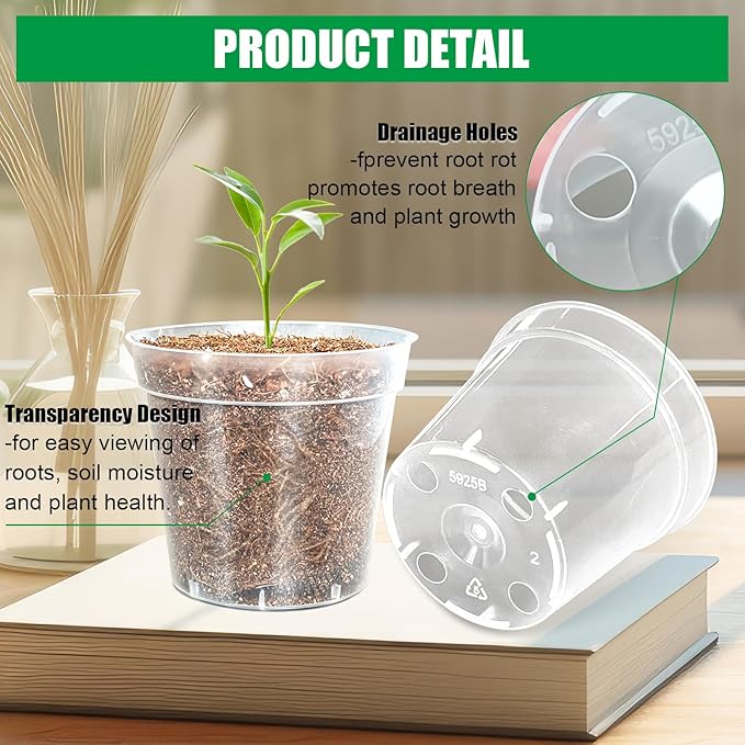 40 Pack 3.3 Inch Clear Nursery Pots for Plants, Sturdy Plastic Plant Pot for Planting Vegetables Flowers Seedlings, Transparent Seed Starter Pots with Drainage Holes, Gardening Gifts(40P-3.3"Clear)