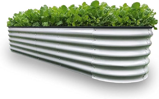 GrowHaus 8x2x1.4FT Galvanized Raised Garden Bed, Planter Boxes Outdoor Large Metal Garden Beds for Planting Vegetables Flowers Herbs Silver