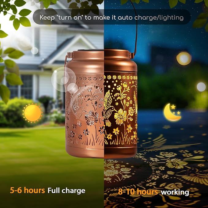 Hummingbird Solar Lantern,Garden Decor Lanterns Decorative Hanging Gardening Gift for Women Mom Mothers Grandma Grandparents Birthday Gifts