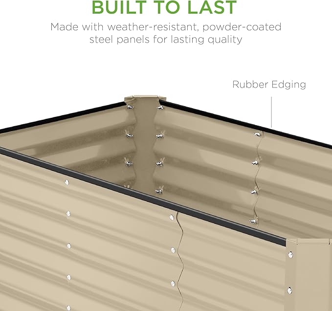 Best Choice Products 4x2x2ft Outdoor Metal Raised Garden Bed, Deep Root Planter Box for Vegetables, Flowers, Herbs w/ 119 Gallon Capacity - Beige