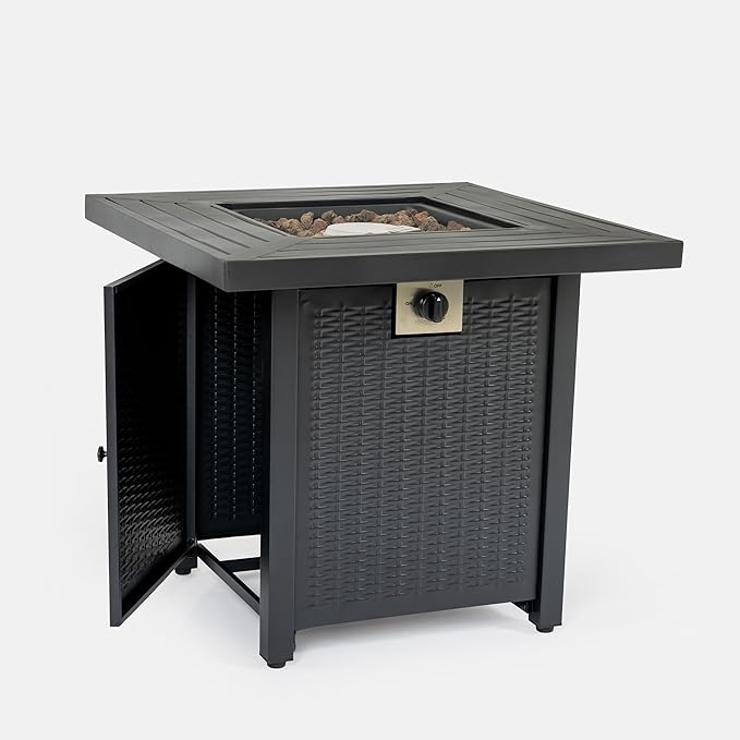 28-inch Upgraded Outdoor fire Table with 50000 BTU, Storage Basket, and Volcanic Stones Suitable for terraces, Gardens backyards