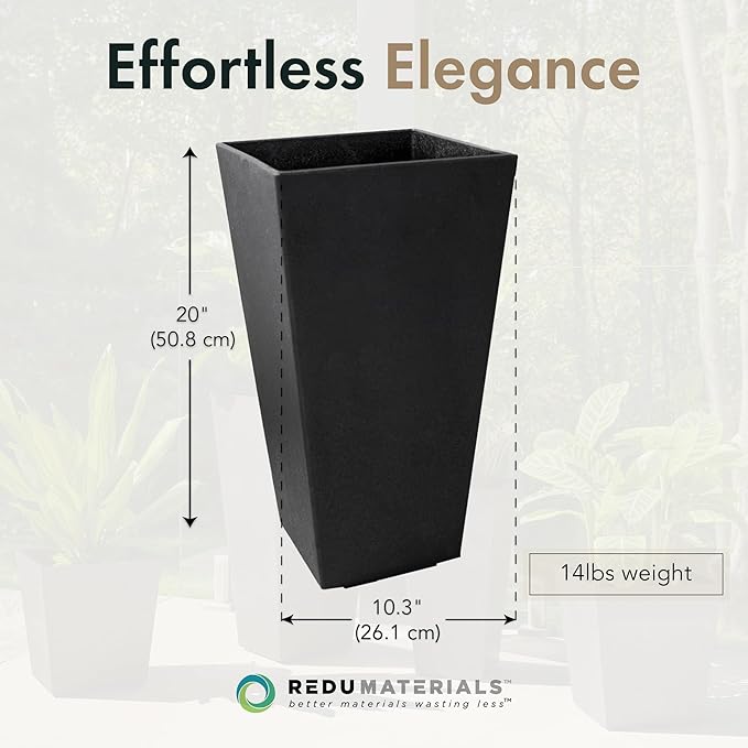 Tierra Verde 2-Pack Indoor & Outdoor Self-Watering Square Planters, Medium, Sonata, Black - Planter Containers for Plants and Flowers - Gardening and Landscaping Accessories