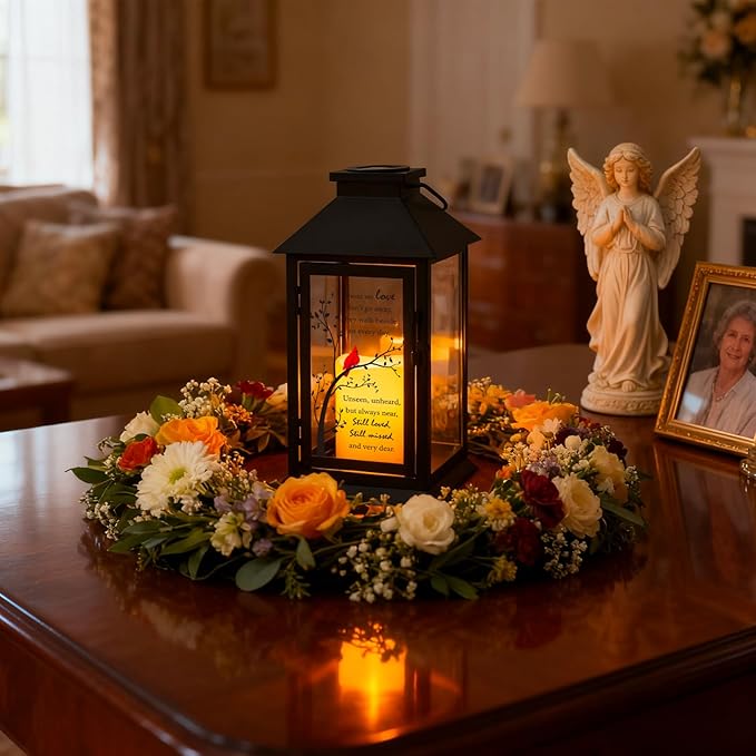 Cardinal Solar Memorial Lanterns, Outdoor Hanging Lanterns Waterproof LED Solar Cardinal Lights for Outdoor Patio Garden Sympathy Gifts for Loss of Mom Dad Loved One
