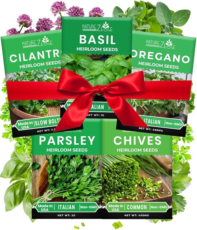 5 Herb Seeds Variety Kit, Oregano, Cilantro, Parsley, Basil, Chives