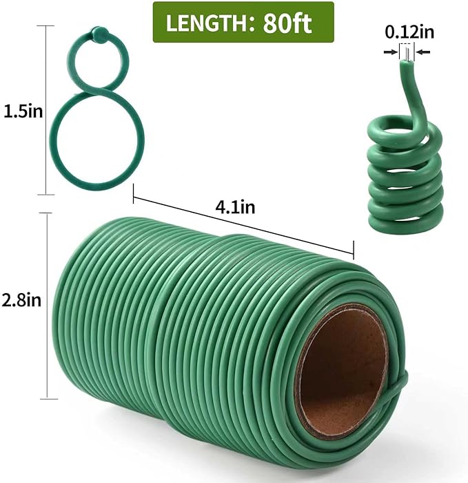 TELENT OUTDOORS 80 Feet Green Plant Twist Ties, Soft Plant ties for Support with 20 PCS Clips, Gardening Supplies for Plants Office Home Organization 3mm Diameter