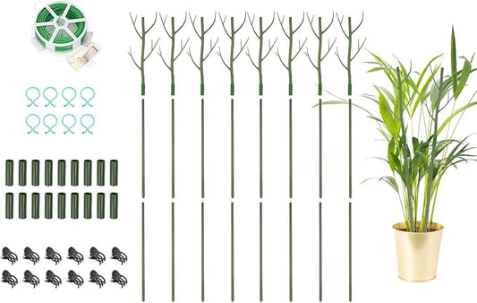 uxcell Plant Support Stakes Set, 8 Pcs Twig Plant Stem Support Structures 43.3" Plants Branches Supports with Extension Poles, Orchid Clips, Plants Tie for House Potted Monstera, Green