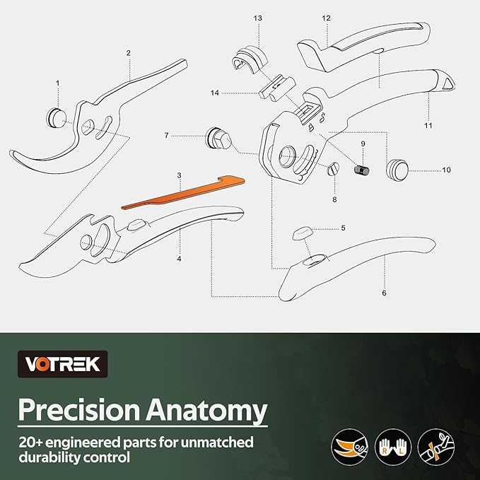 VOTREK Pruning Shears, [Patented Stepless Handle Opening] - Garden Clippers with Ultra-Sharp SK5 Steel for Weak Hand, Pruners Universal Fit for All Hand Sizes, Effortlessly Cuts 1-Inch Branches