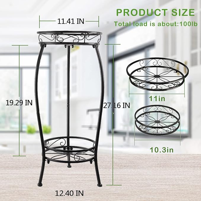 MOCORY Plant Stand Indoor Outdoor 2 Tier 27" Tall Metal Potted Holder Flower Pot Stand Heavy Duty Plant Shelf Rustproof Iron Multiple Plant Round Supports Rack for Planter Corner Garden Balcony Patio